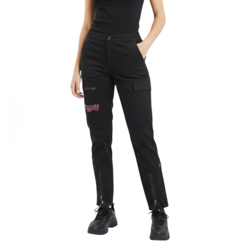 Broken Promises Women's Black High Rise Zip Detail Cargo Ankle Pants Size L